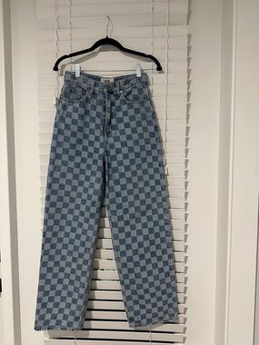 Women’s Checkerboard Wide-Leg Jeans - Blue